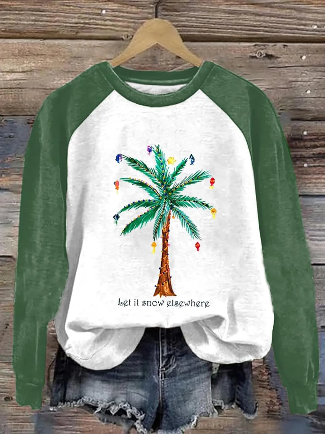 LLHXRUI Christmas Palm Tree Sweatshirt for Women Funny Hawaiian Beach Tropical Xmas Pullover Long Sleeve Christmas Shirt Top