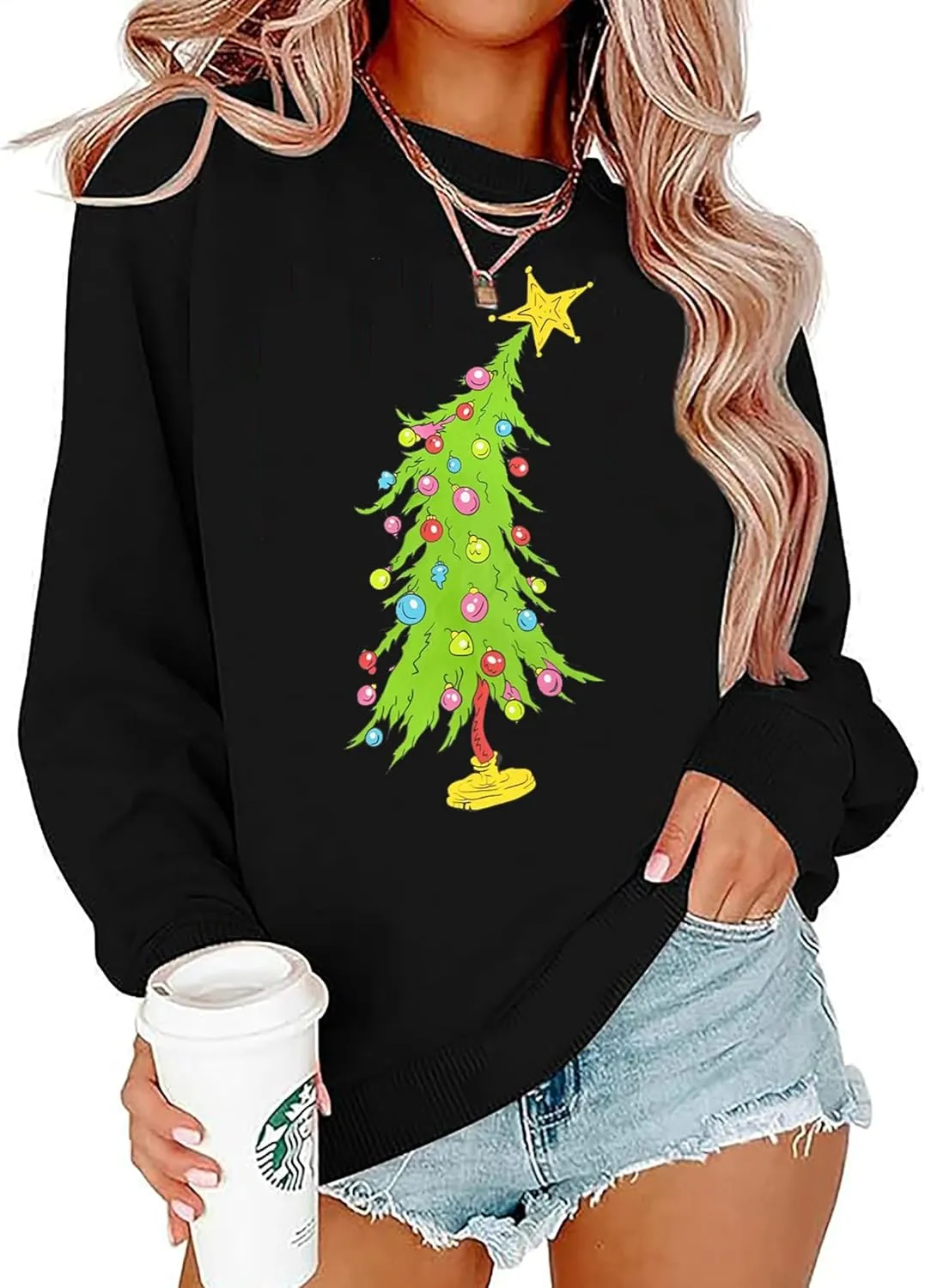 LLHXRUI Christmas Palm Tree Sweatshirt for Women Funny Hawaiian Beach Tropical Xmas Pullover Long Sleeve Christmas Shirt Top