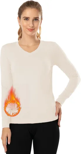 MANCYFIT Thermal Tops for Women Fleece Lined Shirt Long Sleeve Base Layer V Neck