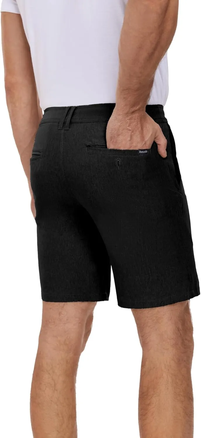 Men's Cotton Summer Beach Shorts Classic Fit Flat Front Stretch Solid Chino Golf Shorts
