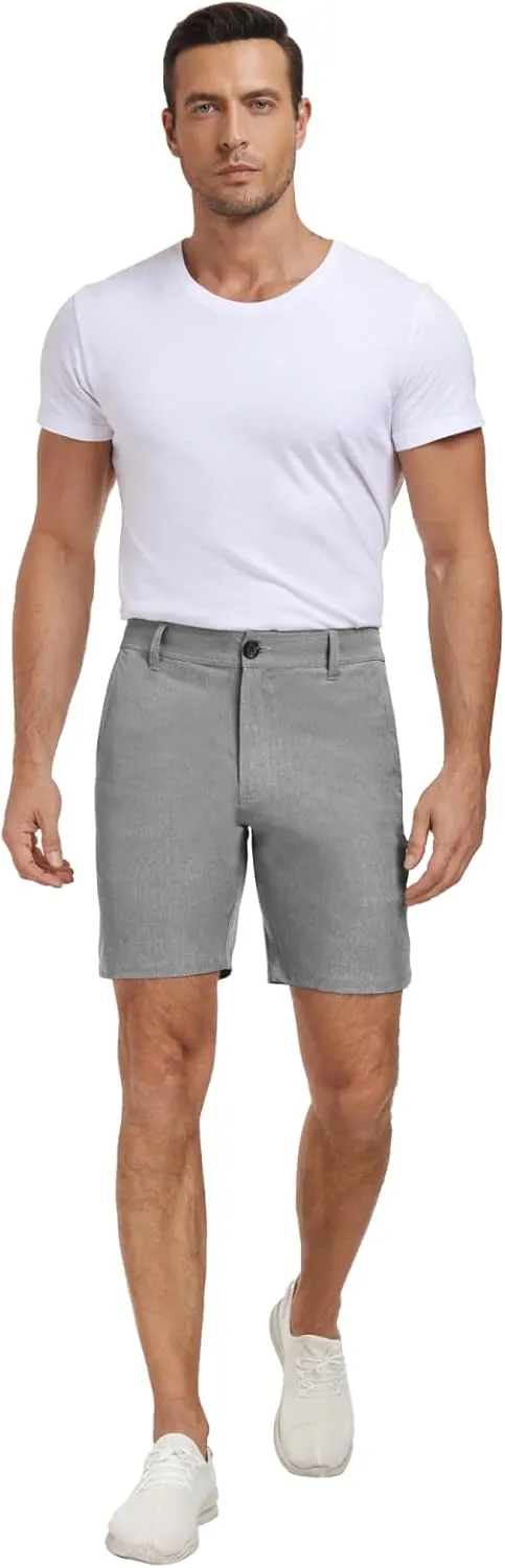 Men's Cotton Summer Beach Shorts Classic Fit Flat Front Stretch Solid Chino Golf Shorts