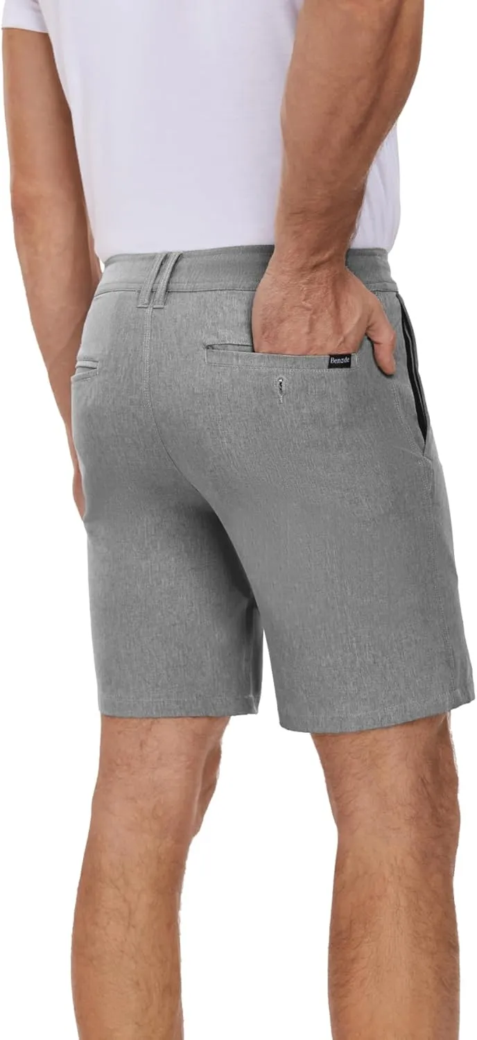 Men's Cotton Summer Beach Shorts Classic Fit Flat Front Stretch Solid Chino Golf Shorts