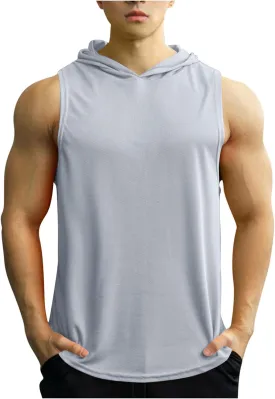 Mens Tank Top Lightweight Sleeveless Hoodie Muscle T-Shirt Summer Casual Cut Off Shirt Workout Running Gym Breathable Tee
