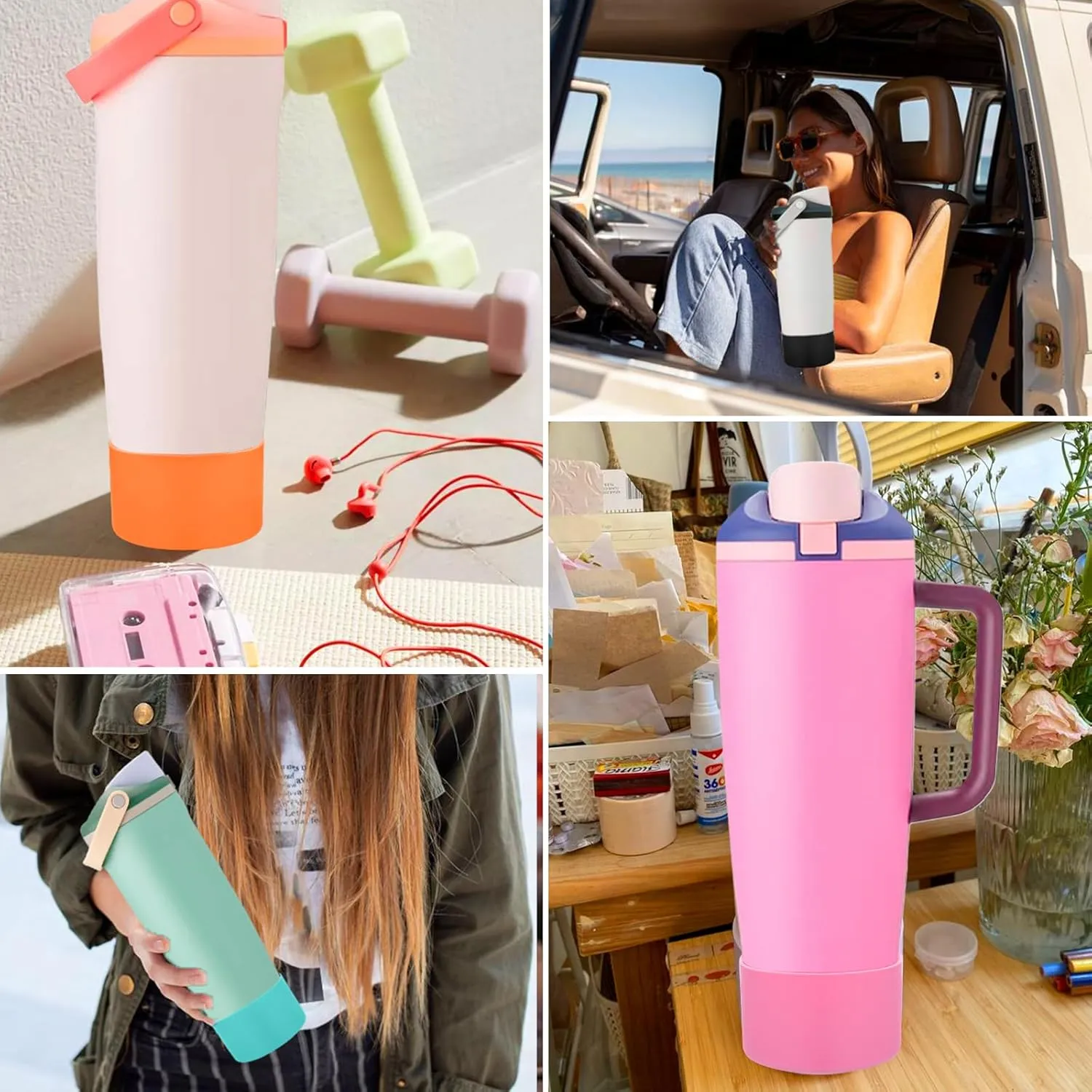Mity rain 2PCS Protective Silicone Boots for Owala 30oz & 40oz FreeSip Sway Bottles & Tumblers - Accessories for owala, Enhances Stability & Prevents Scratches (Pink)