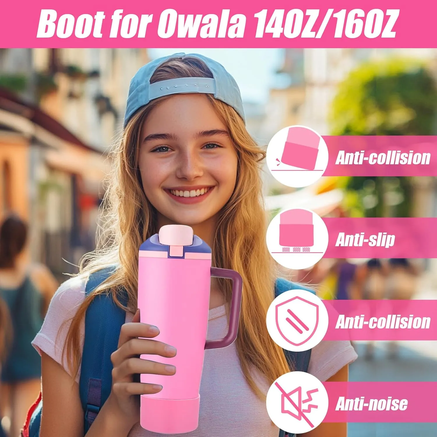 Mity rain 2PCS Protective Silicone Boots for Owala 30oz & 40oz FreeSip Sway Bottles & Tumblers - Accessories for owala, Enhances Stability & Prevents Scratches (Pink)