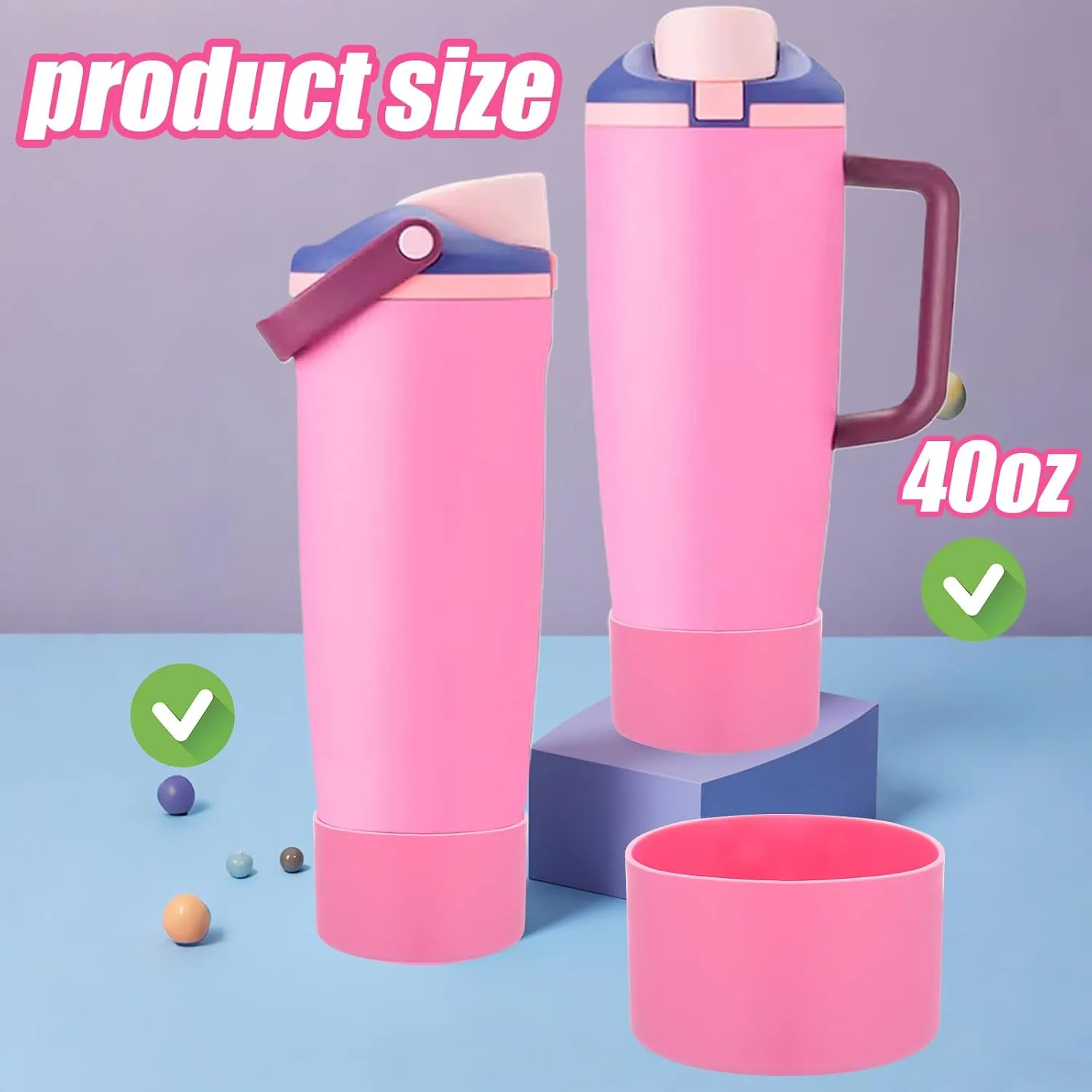 Mity rain 2PCS Protective Silicone Boots for Owala 30oz & 40oz FreeSip Sway Bottles & Tumblers - Accessories for owala, Enhances Stability & Prevents Scratches (Pink)