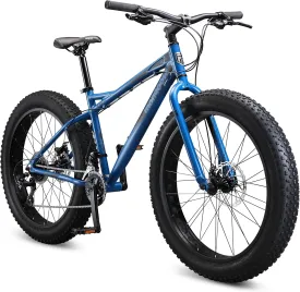 Mongoose Juneau Men and Womens Fat Tire Mountain Bike, 26x4-Inch Big Fat Wheels, 16-Speed Trigger Shifters, Adult Aluminum Mountain Frame, Blue