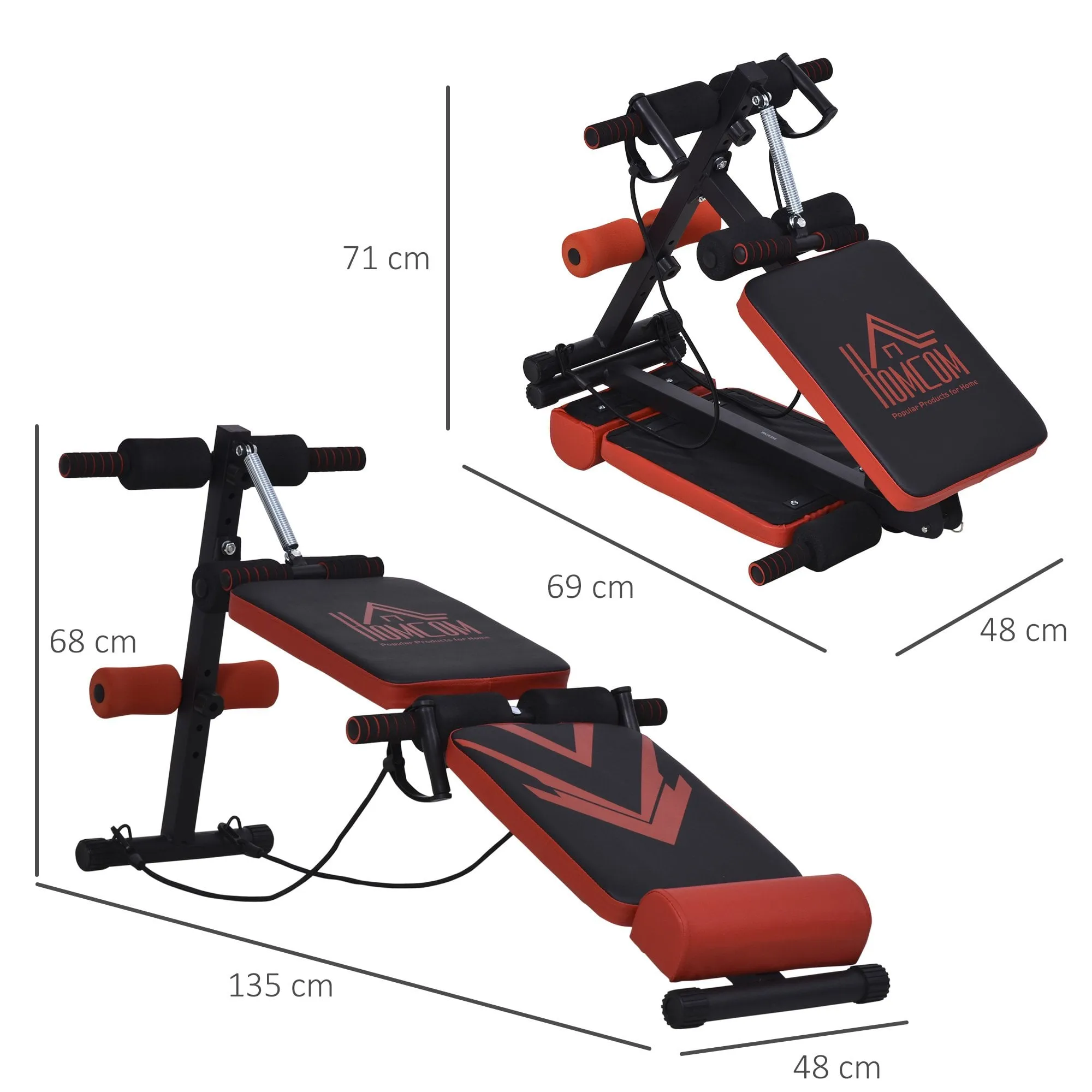Multifunctional Sit Up Bench Foldable Exercise Weight Bench w/ Elastic Rope Fitness Equipment