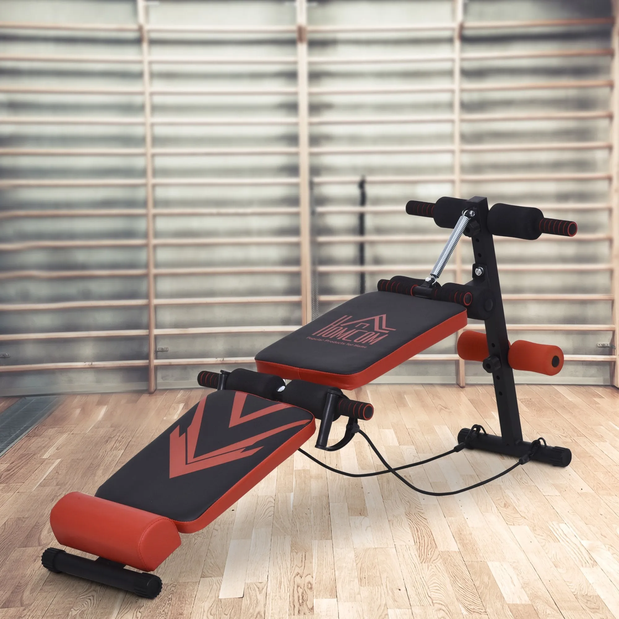 Multifunctional Sit Up Bench Foldable Exercise Weight Bench w/ Elastic Rope Fitness Equipment