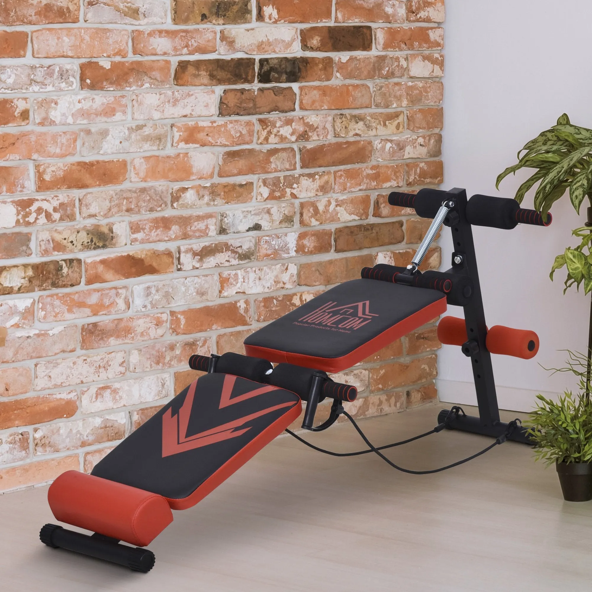 Multifunctional Sit Up Bench Foldable Exercise Weight Bench w/ Elastic Rope Fitness Equipment