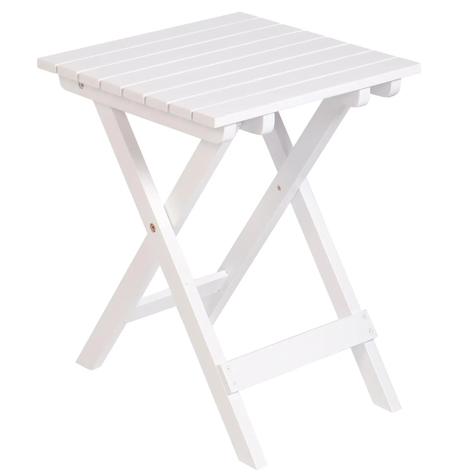 Outdoor Wooden Folding Square Side Table, Portable Lounge End Table, White