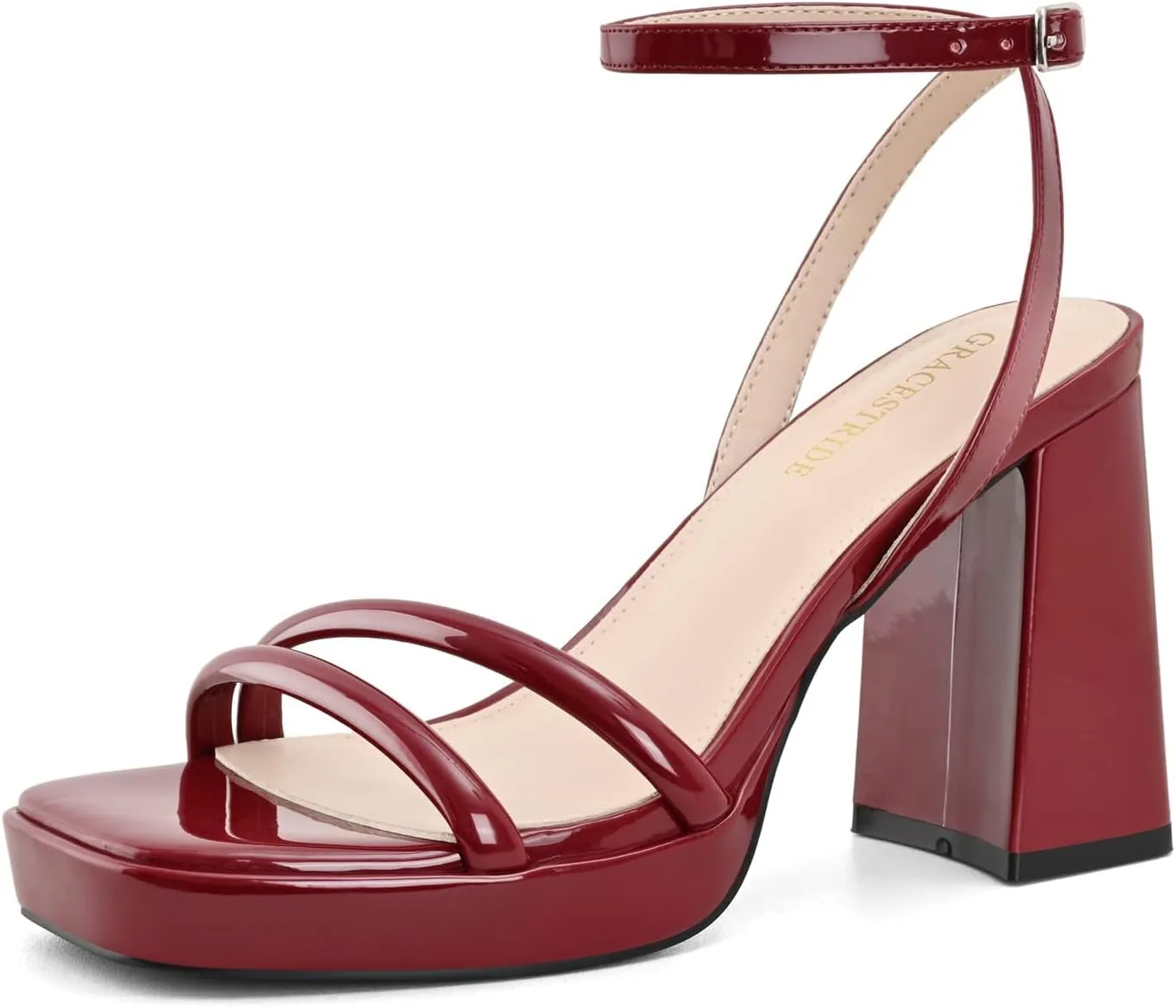 Platform Heels for Women Block Chunky Strappy Heels Square Toe Ankle Buckle Sandals