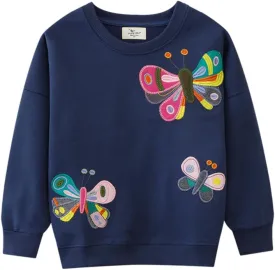 Toddler Girls Crewneck Butterfly Sweatshirt Baby Fleece Long Sleeve Pullover Sweater Kids Fall Winter Warm Shirts Clothes 4t