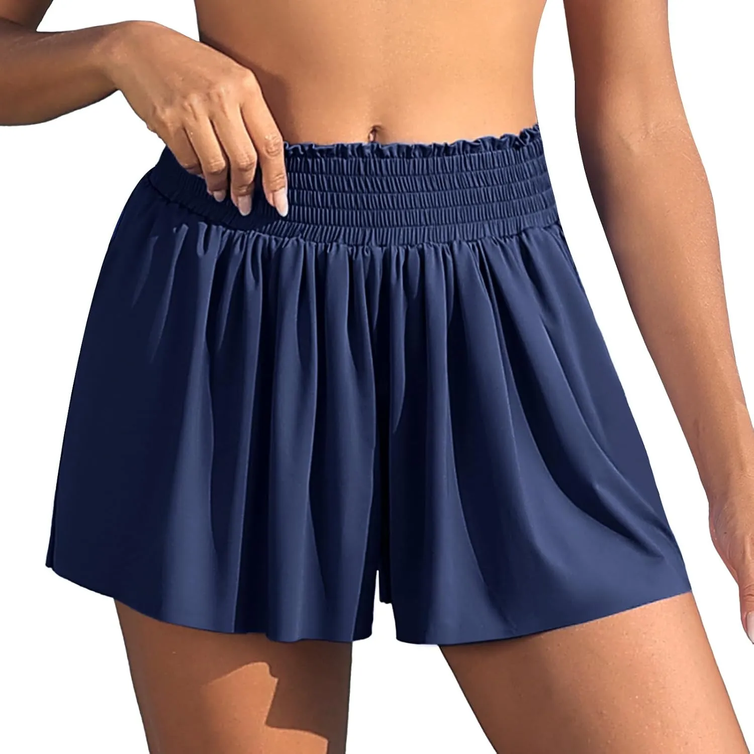 Womens Swim Shorts 3" High Waist Flowy Board Shorts for Women with Pockets Beach Bathing Suit Bottoms Tummy Control