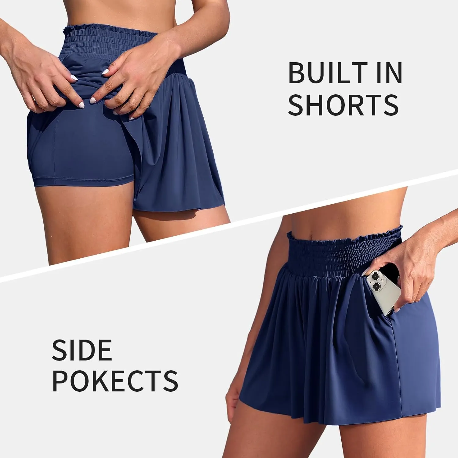 Womens Swim Shorts 3" High Waist Flowy Board Shorts for Women with Pockets Beach Bathing Suit Bottoms Tummy Control