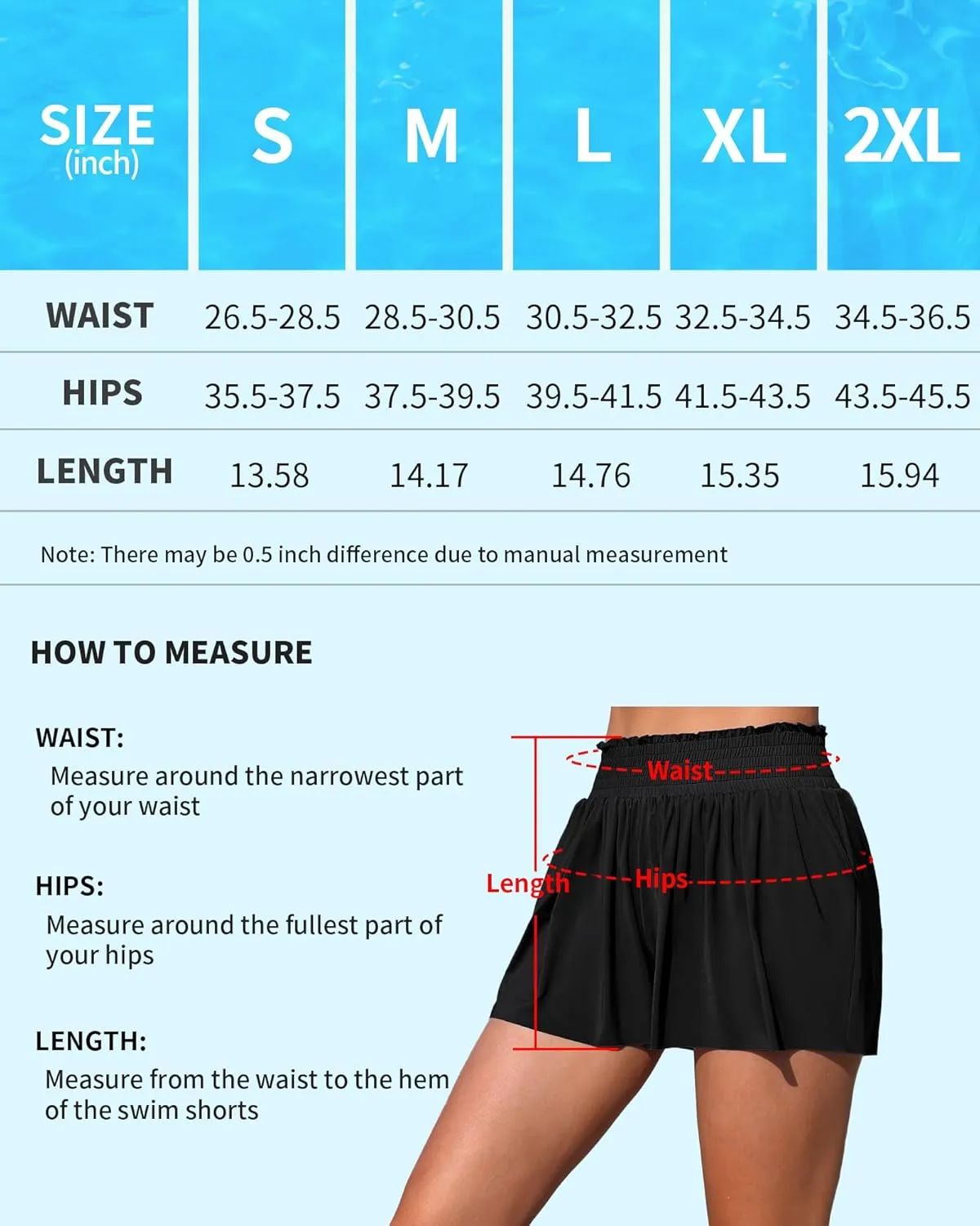 Womens Swim Shorts 3" High Waist Flowy Board Shorts for Women with Pockets Beach Bathing Suit Bottoms Tummy Control