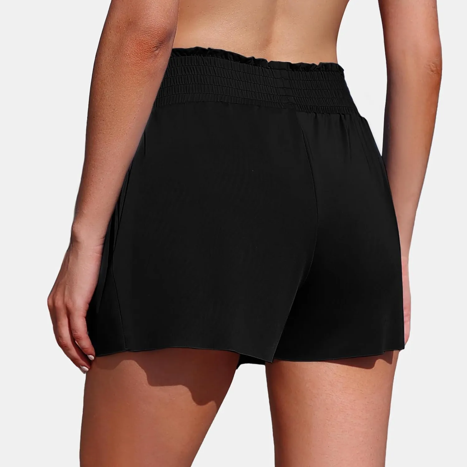 Womens Swim Shorts 3" High Waist Flowy Board Shorts for Women with Pockets Beach Bathing Suit Bottoms Tummy Control