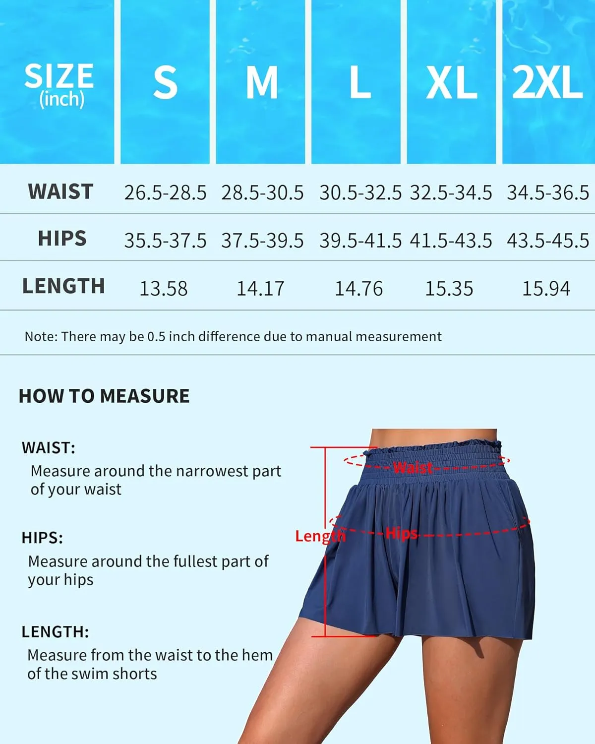 Womens Swim Shorts 3" High Waist Flowy Board Shorts for Women with Pockets Beach Bathing Suit Bottoms Tummy Control