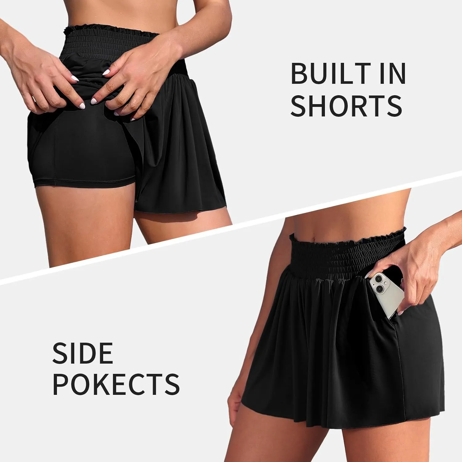 Womens Swim Shorts 3" High Waist Flowy Board Shorts for Women with Pockets Beach Bathing Suit Bottoms Tummy Control