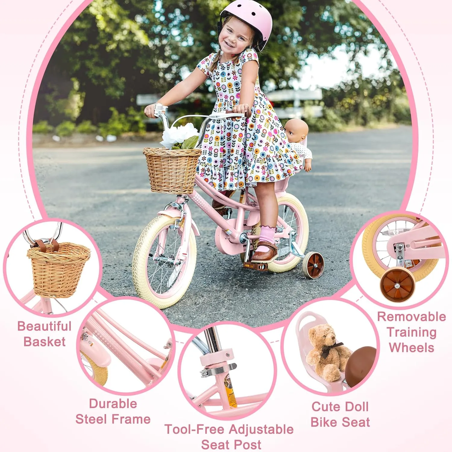 XJD Girls Bike for Toddlers and Kids Ages 2-12 Years Old,12 14 16 Inch Kids Bike with Training Wheels & Basket, 20 Inch Kids Bicycle with Handbrake & KickstandAdjustable Seat Handlebar Height