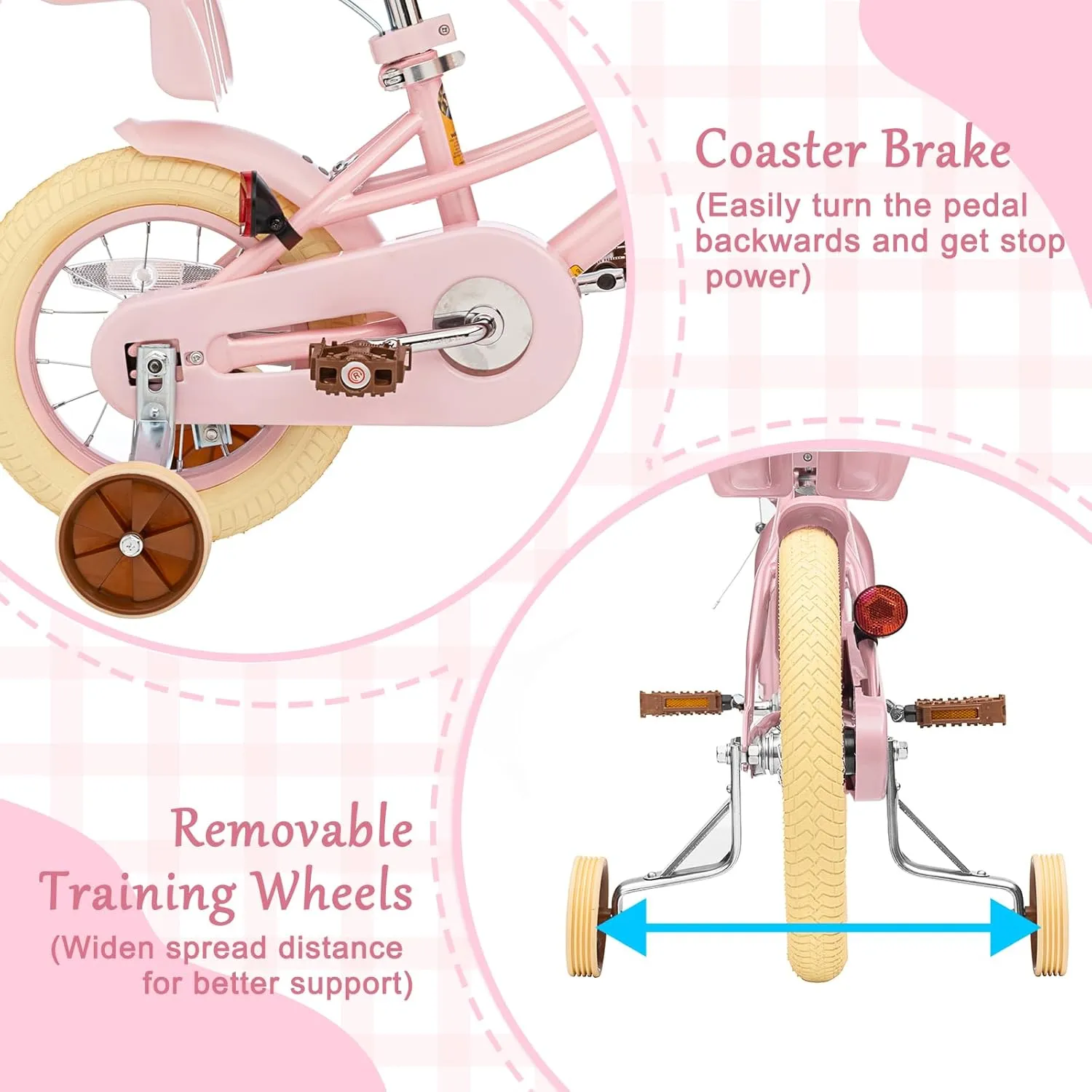 XJD Girls Bike for Toddlers and Kids Ages 2-12 Years Old,12 14 16 Inch Kids Bike with Training Wheels & Basket, 20 Inch Kids Bicycle with Handbrake & KickstandAdjustable Seat Handlebar Height