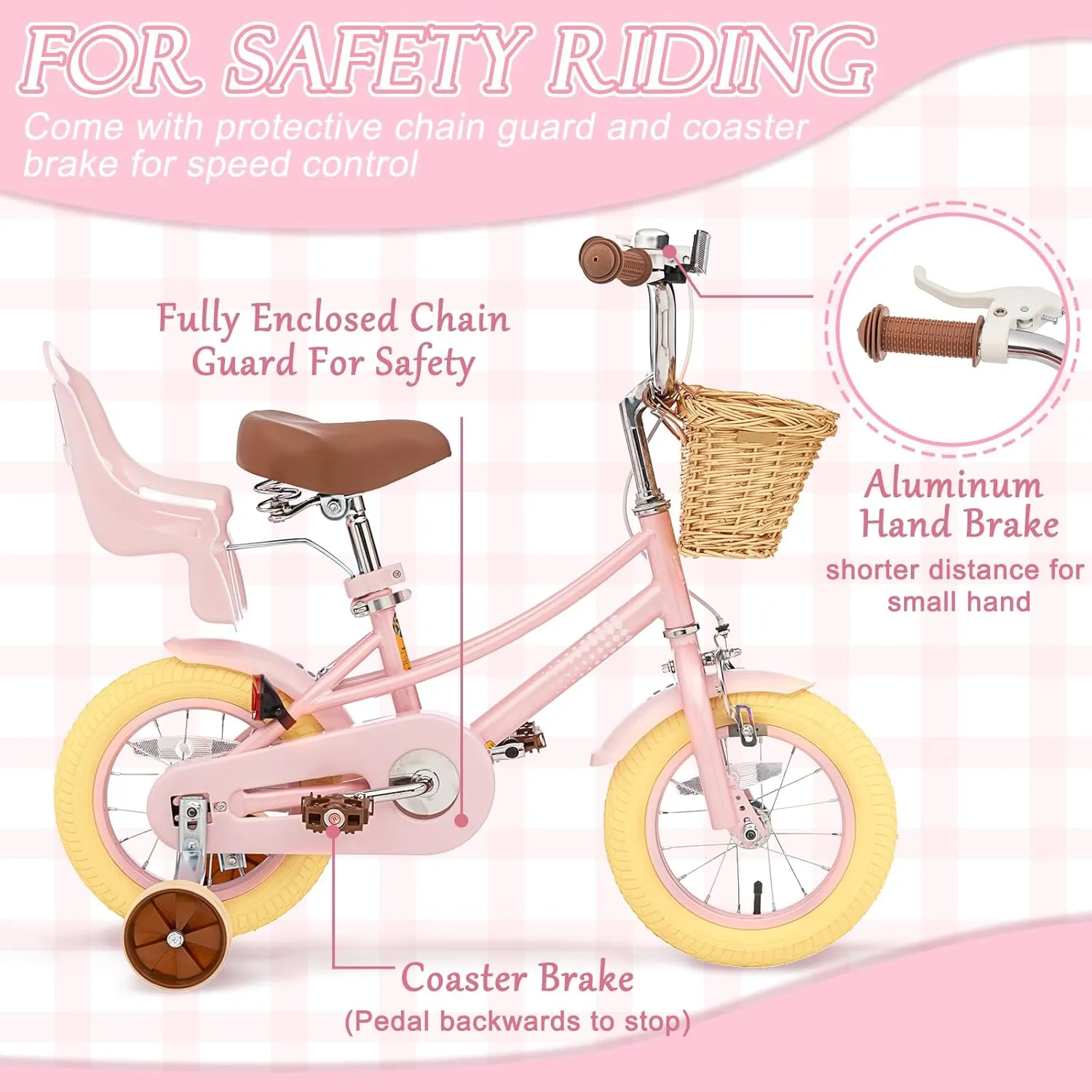 XJD Girls Bike for Toddlers and Kids Ages 2-12 Years Old,12 14 16 Inch Kids Bike with Training Wheels & Basket, 20 Inch Kids Bicycle with Handbrake & KickstandAdjustable Seat Handlebar Height