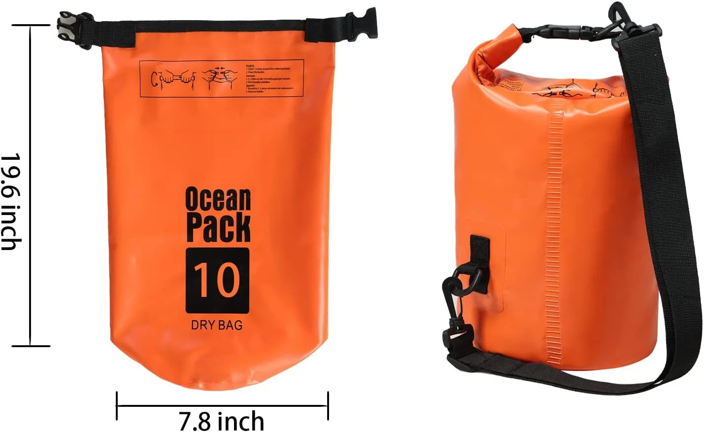 YDYJKI Floating Waterproof Dry Bag for Travel 5L/10L/20L/30L, Roll Top Sack Keeps Gear Dry for Kayaking, Rafting, Boating, Swimming, Camping, Hiking, Beach, Fishing (Orange, 10L)