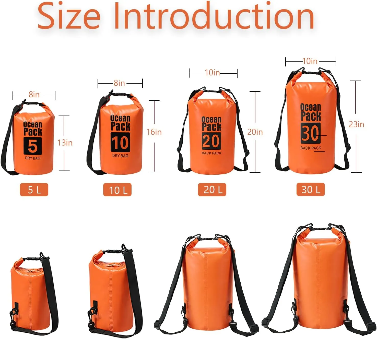 YDYJKI Floating Waterproof Dry Bag for Travel 5L/10L/20L/30L, Roll Top Sack Keeps Gear Dry for Kayaking, Rafting, Boating, Swimming, Camping, Hiking, Beach, Fishing (Orange, 10L)